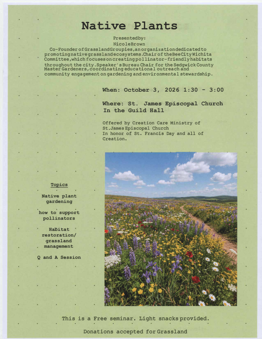 Native Plants seminar event poster. Event details are transcribed below.